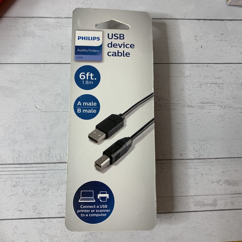 Philips USB Device Cable – 6ft A Male B Male USB Printer Damaged Box