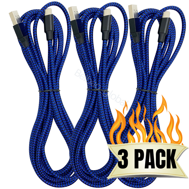 3Pack 10FT USB Braided Charging Cable For iPhone 6 7 8 XR 11 12 13 Charger Cord