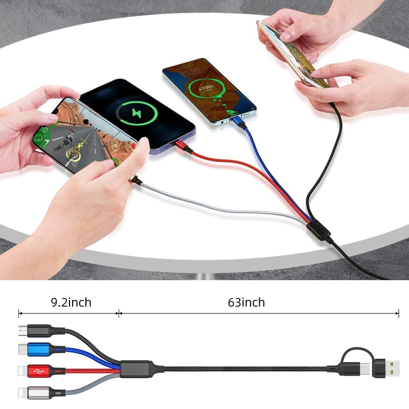 2 PCS 6 In 1 Multi Charging Cable 6FT Braided Fast Cord USB A/C To IP/Type C gallery
