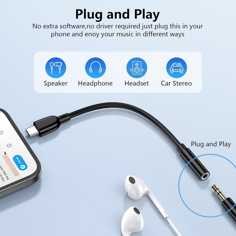 1 USB-C Type C Adapter Port to 3.5MM Aux Audio Jack Earphone Headphone Cable USB gallery