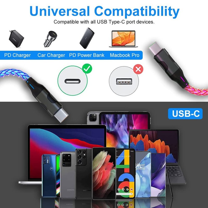 3FT USB C Cable RGB LED Light Fast Charging Cord for Samsung S25 S25+ Ultra gallery