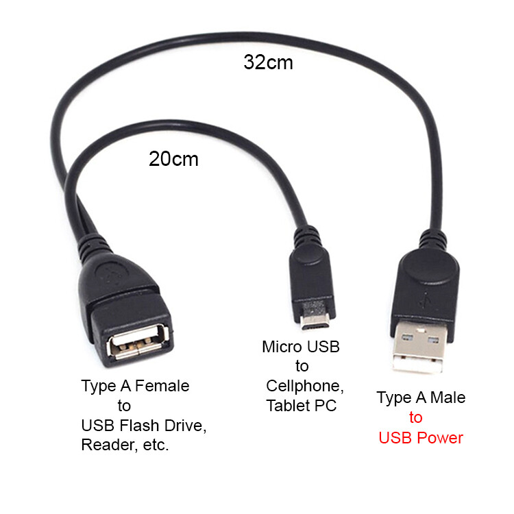1 Ft (32 cm) USB 2.0 Type A Female to Micro B 5-pin Male OTG Cable w/ USB Power gallery