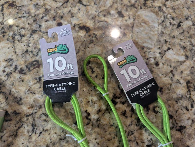 Cordzilla 10 ft USB-C to USB-C Braided Sync & Charge Cable Long Neon Green 2 PK gallery