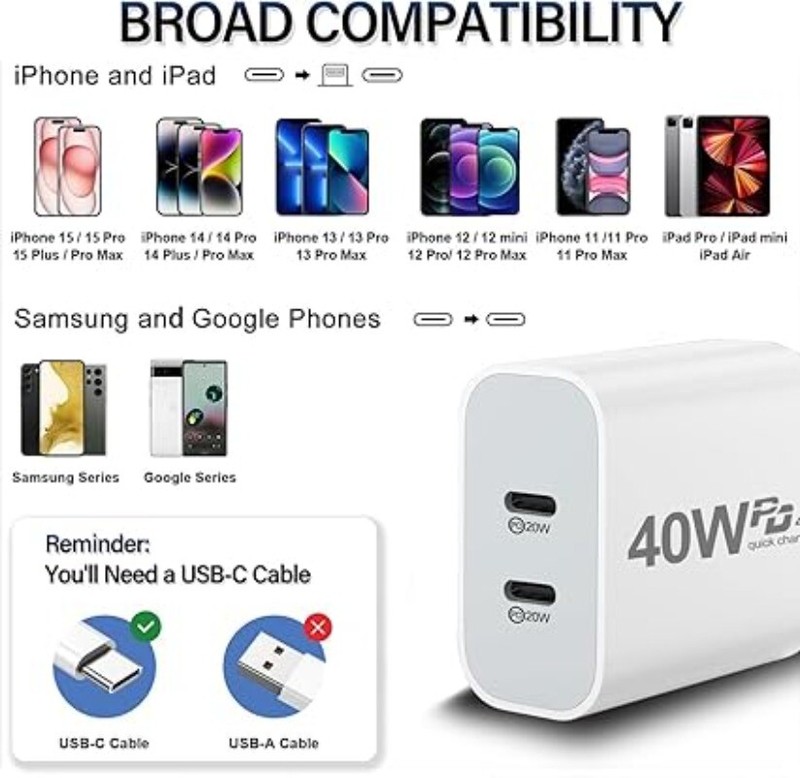 Lot PD 40W Fast USB C Charger Block Wall Charger Plug Dual Type C Power Adapter gallery