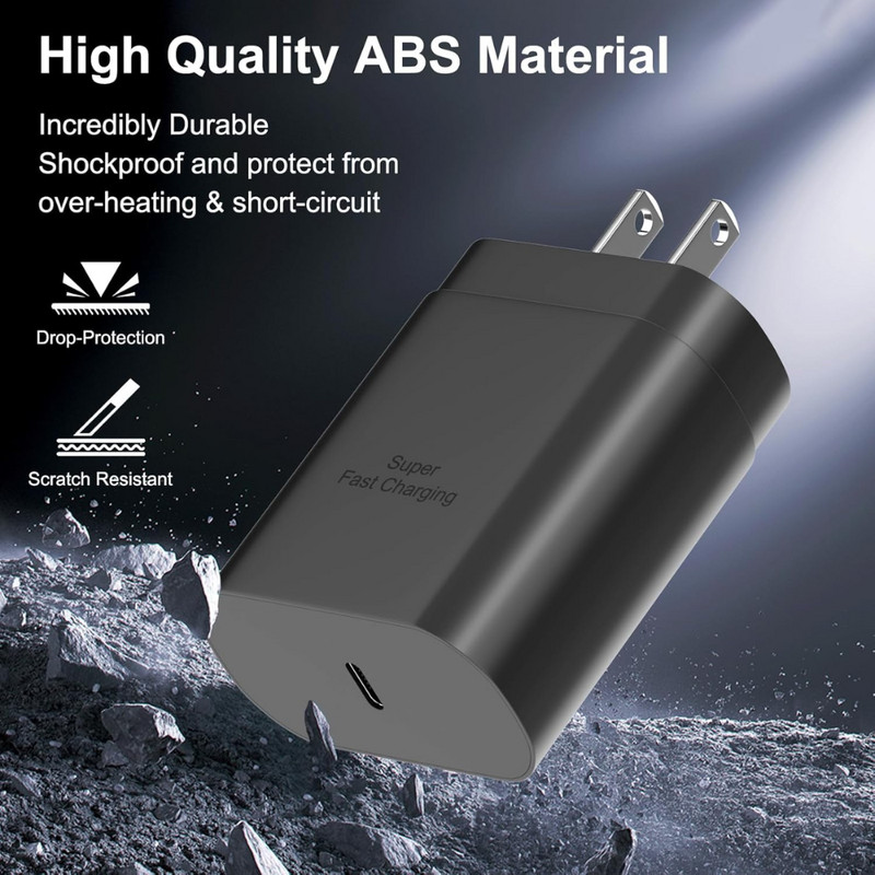 25W Super Fast Wall PD Charger 3FT Type C USB-C Cable For Samsung S22 S21 S20 S9 gallery
