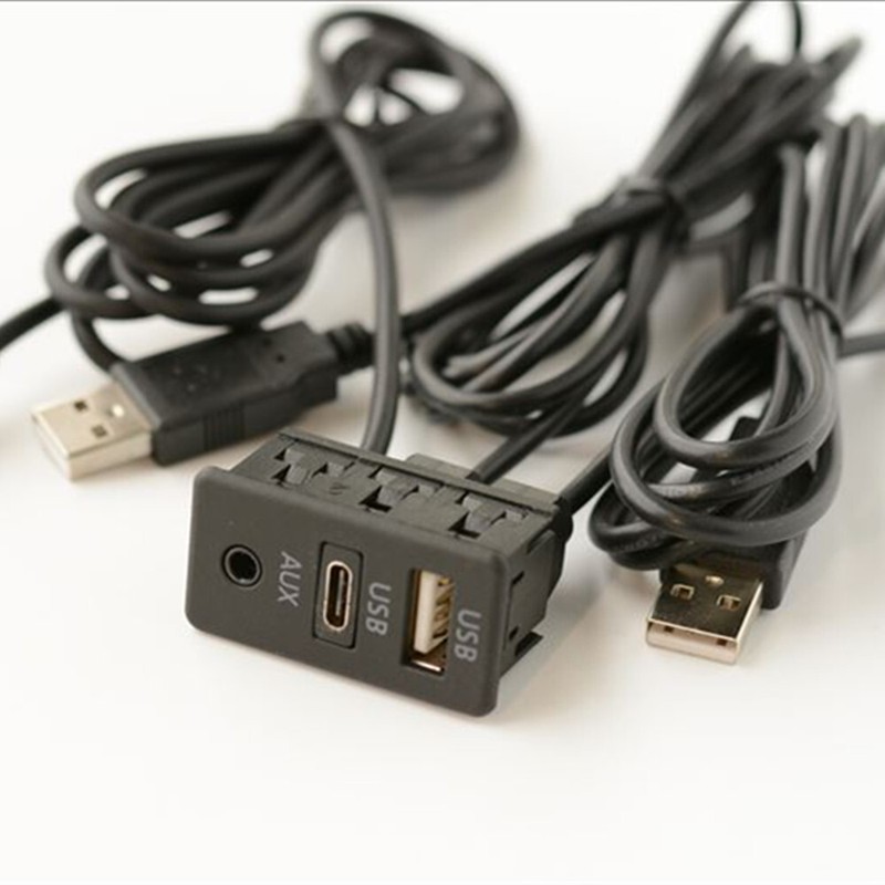 Car Dash Flush Dashboard Mount AUX Typr-C USB Port Panel Extension Cable Adapter