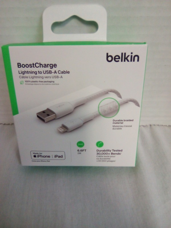 Belkin BoostCharge Braided Lightning Cable 6.6 ft MFi Certified for Apple iPhone