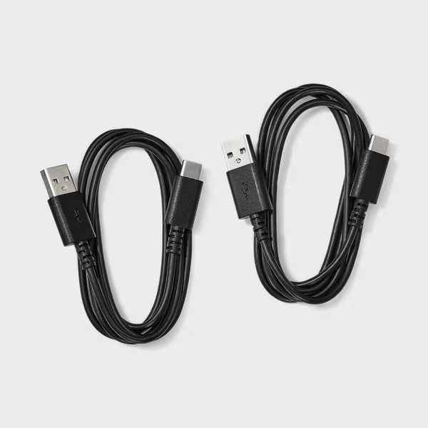 3' USB-A to USB-C 2pk Cable - dealworthy™ Black gallery