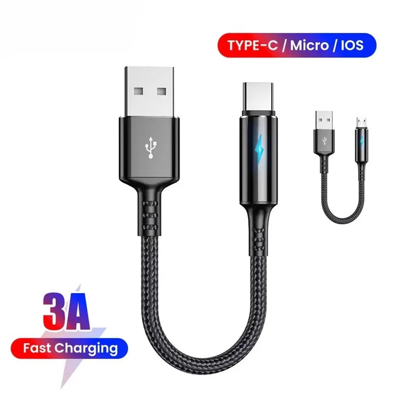 1PCS Micro USB Cable 3A 25cm Short USB Type C Cable Data for iPhone 14 Huawei Xi gallery