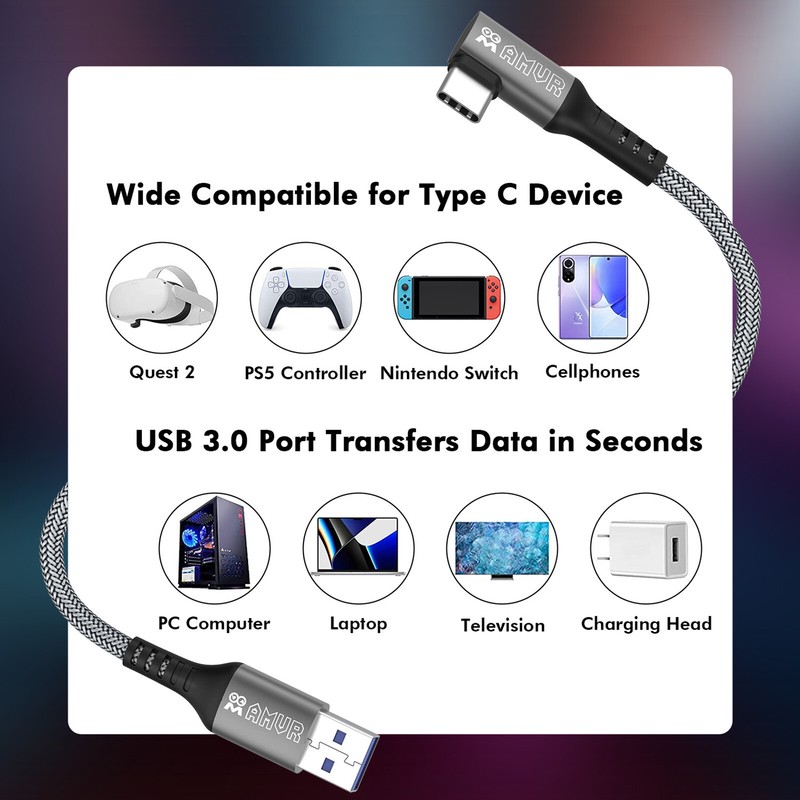 For Quest 2 5M Power Cord USB 3.0 Gen 1Link Cable High Speed Data Type-C Adapter gallery