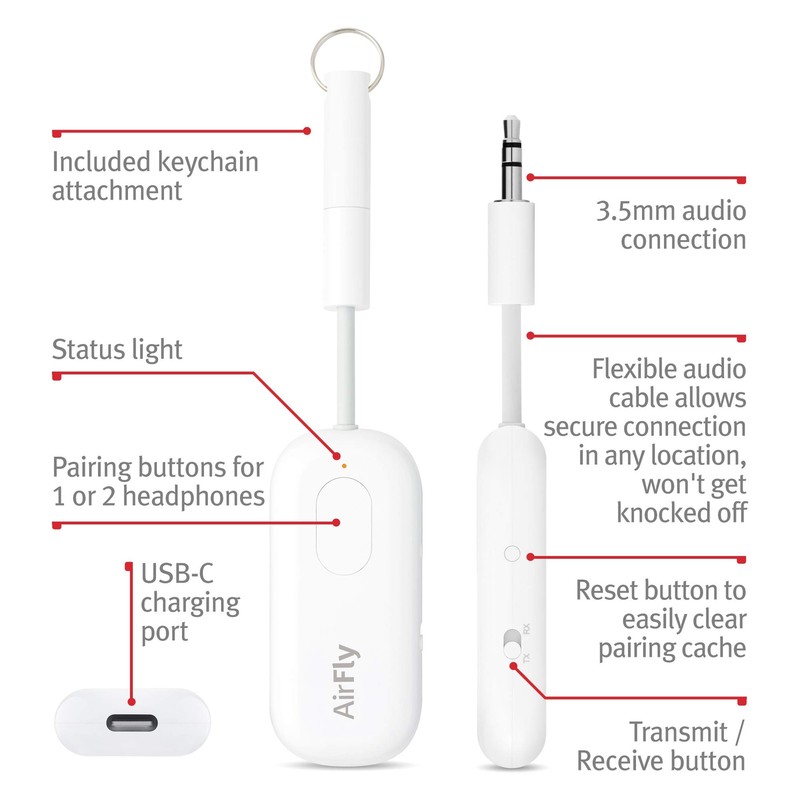 AirFly Pro Wireless Audio Adapter for AirPods Headphones with 25 Hour Battery gallery