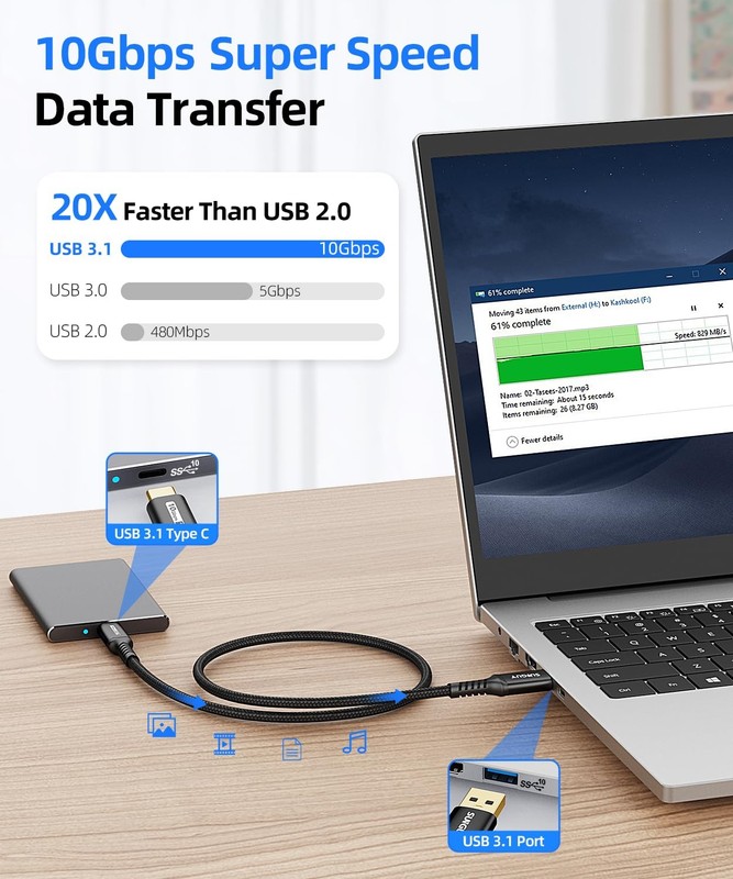 10Gbps Android Auto USB C Cable 1.5FT 3A USB 3.1 Gen 2 Fast Charging gallery