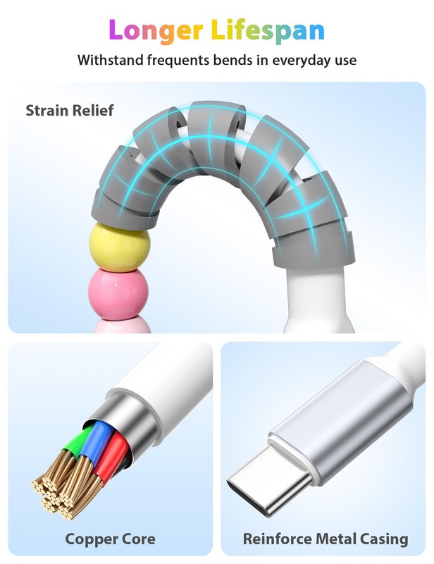 USB C Cable Beaded 6FT USB to USB-C Fast Charging Cable for iPhone 17 17e 16e... gallery