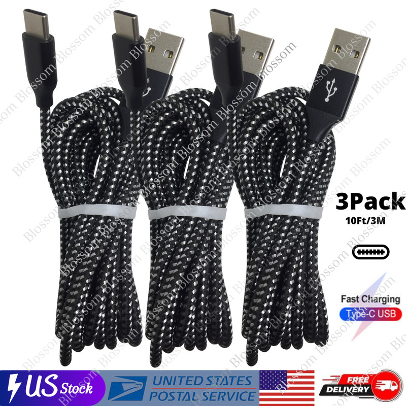 3X 10Ft Type C Cable Fast Charger Braided USB C Cord For Samsung iPhone 15 16 17