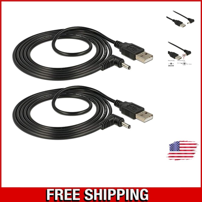 2-Pack USB 2.0 A Male to 3.5mm 90 Degree Barrel Jack Power Cable 3FT Long