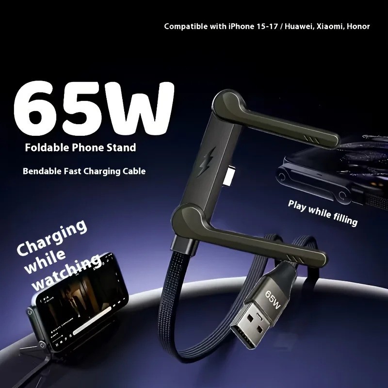 240W USB-C Elbow Fast Charging Cable Foldable Stand PD Data Sync Nylon Cable gallery