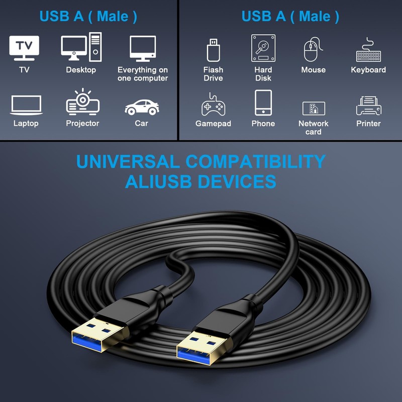 3 PCS 3FT USB A To USB A Cable 3.0 Male To Male Double End Cord Laptop gallery