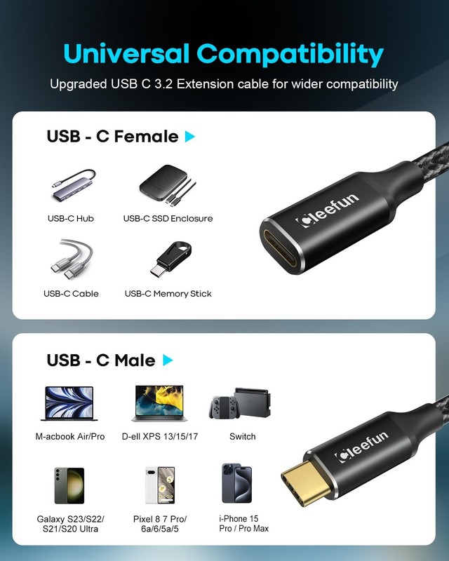 10ft USB C Extension Cable, 3.2 Male to Female, 5Gbps Data & 4K Video Sync, 1... gallery
