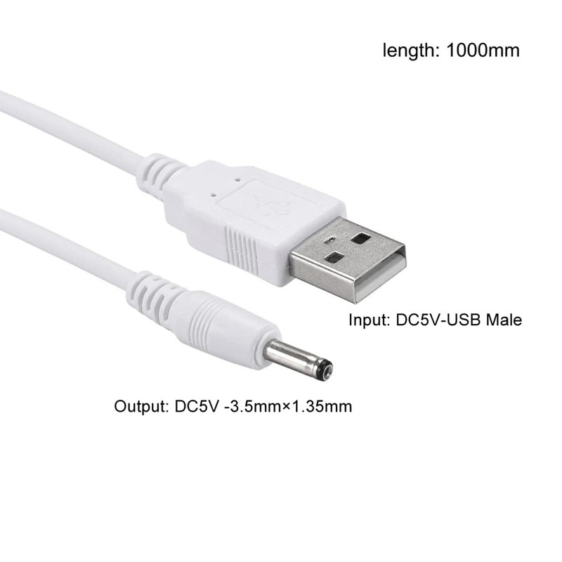 USB -A to 3.5 x 1.35mm DC 5V 1A Plug Barrel Connector Charge Cable 1 Meter White gallery