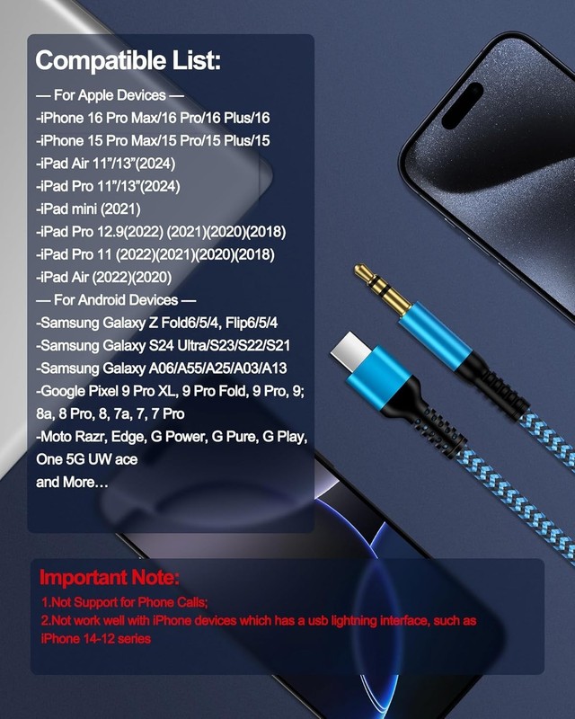 Samsung USB C Aux Cord, Braided Auxiliary to USB C, Type C to 3.5mm Male Headpho gallery
