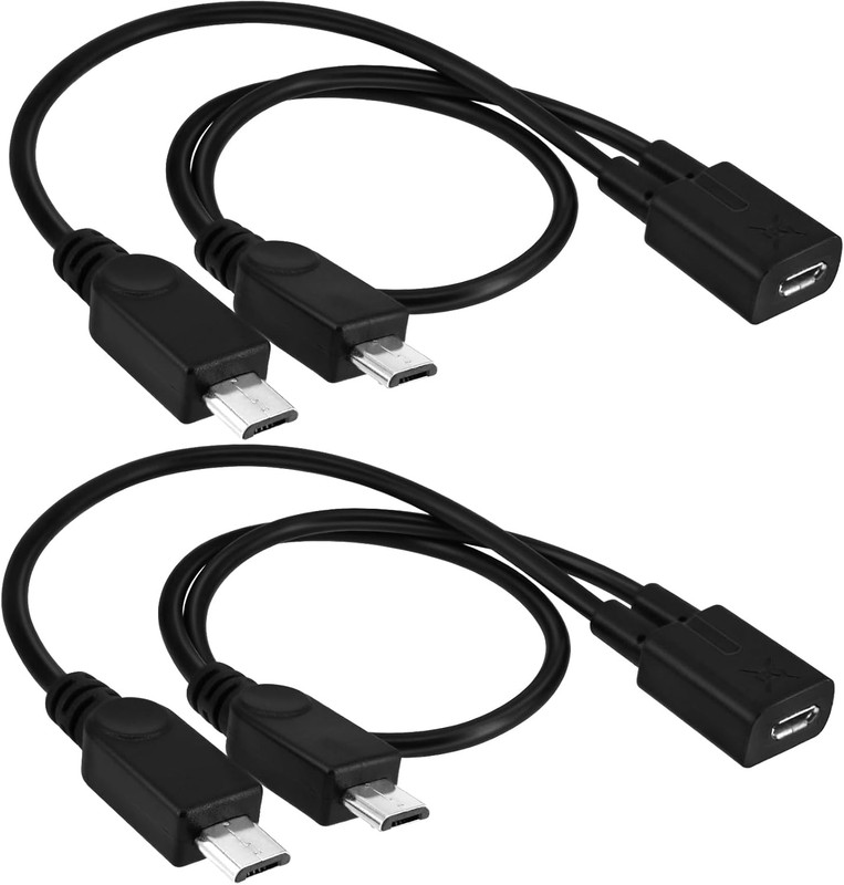 Micro USB 1 to 2 Splitter Cord, 2 Pack 0.3M/12Inch Micro USB Female to Dual M…
