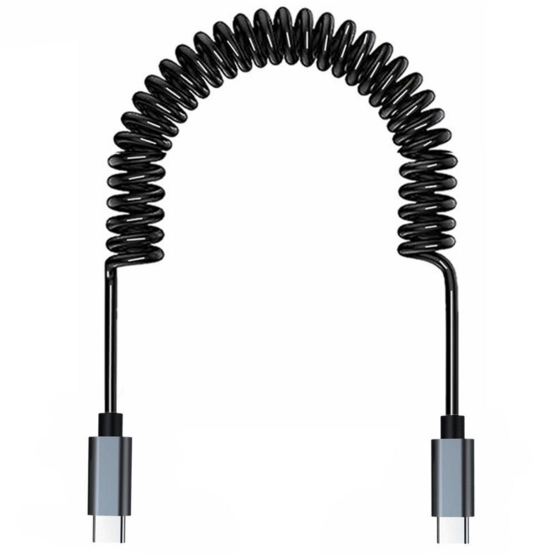 Spring Coiled USB C Data Cable Charging Cord Support 60W Quick Charging Stretch