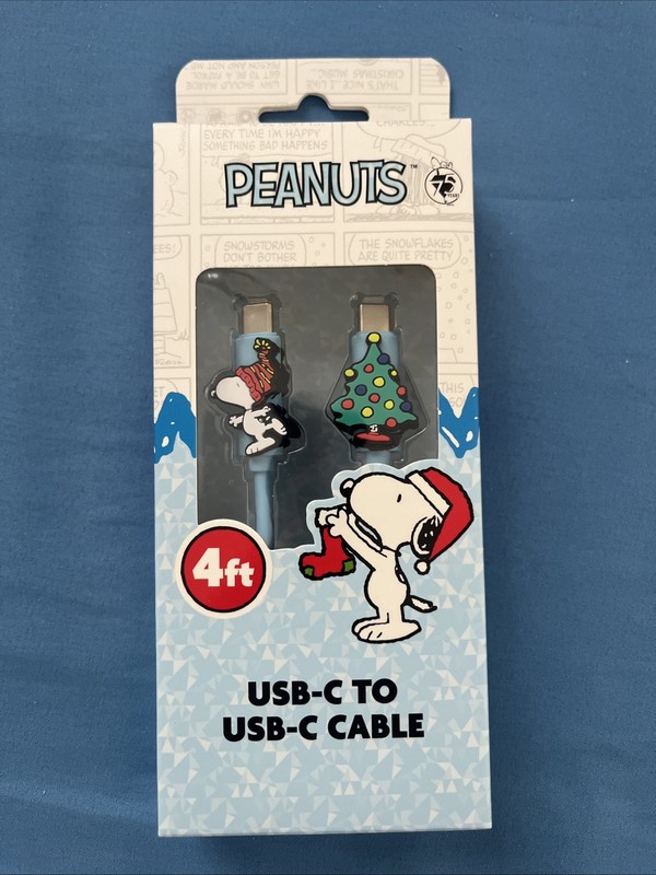 Peanuts Snoopy USB C To USB C Cable 4 Ft Christmas Holiday Charging Cord TREE