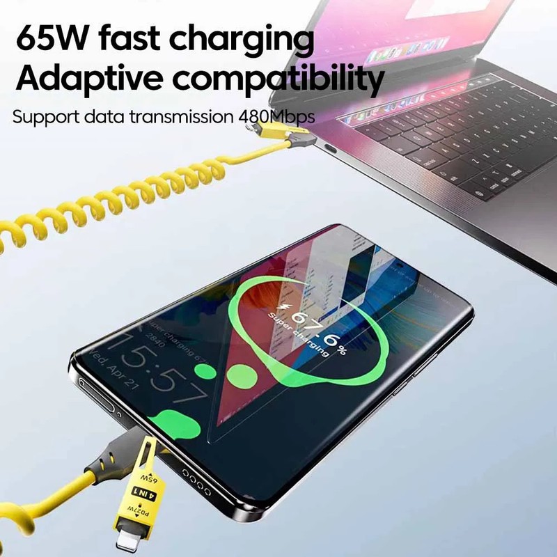4 in 1 PD 27W 65W Fast Charging Spring Cable USB Type C to Type C and gallery