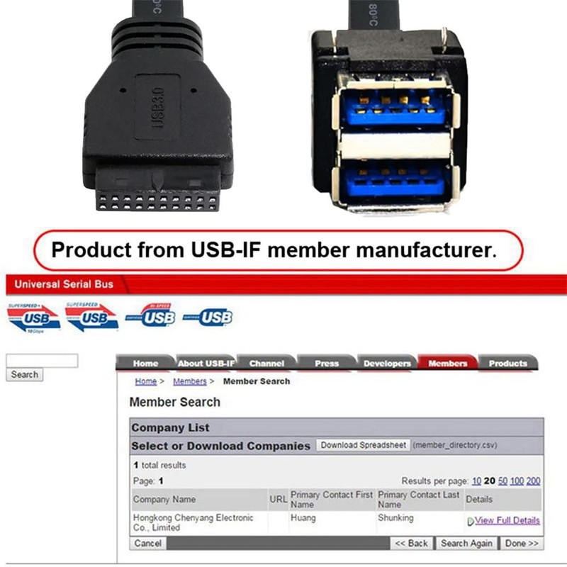 Dual Port USB 3.0 Female TypeA to 20Pin 19Pin Motherboard Header Cable gallery