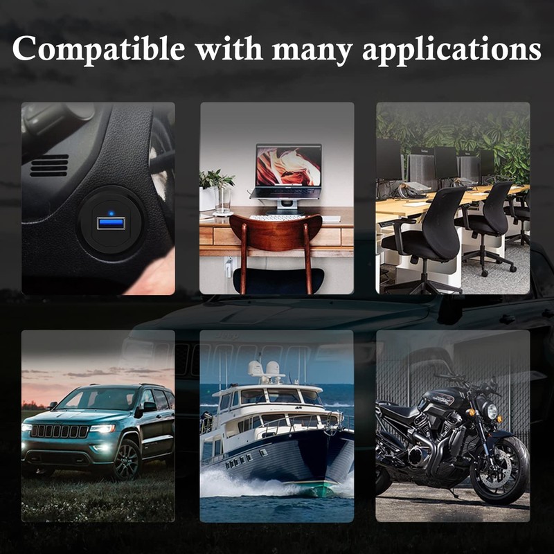 Alloy Single Port USB 3.0 Dashboard Port Car Mount Flush Cable, Male to Femal... gallery