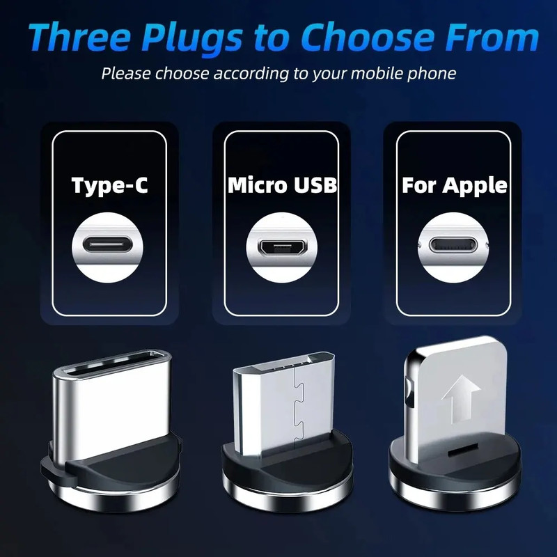 540° Magnetic 3 in 1 Fast Charging Cable USB Phone Charger US gallery
