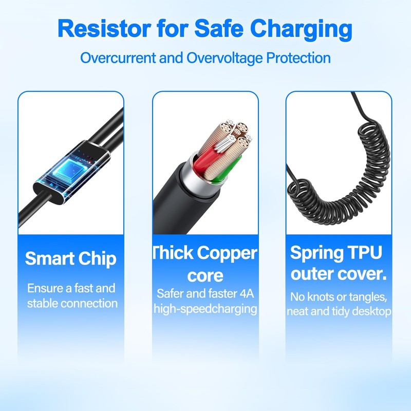 JSADZKJ Coiled USB-C Splitter Cable USB-A to Dual Spring 5.9 feet gallery