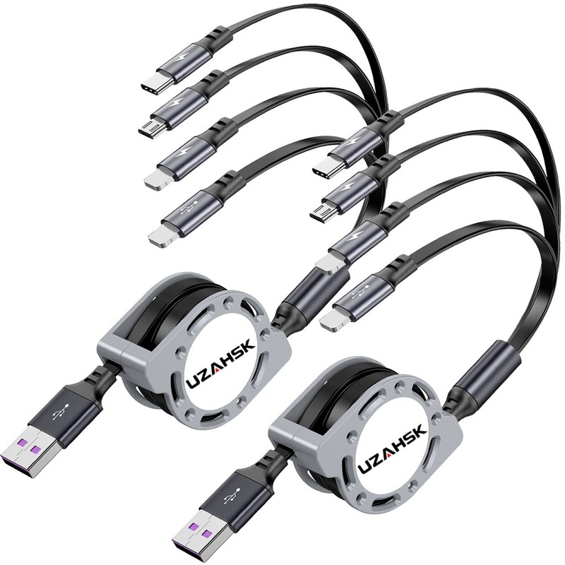 4 in 1 Retractable Multi Fast Charging Cable 2Pack 4Ft Type C Micro USB