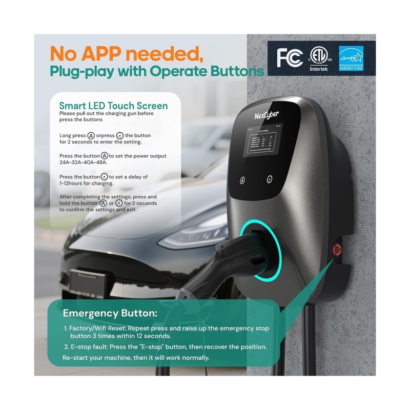 Level 2 EV Charger(WiFi APP/Plug-Play), 48A, 25ft Cable ETL Certified, Home L... gallery