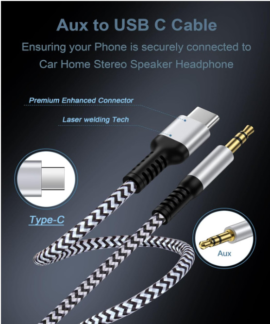 iPhone 17 USB C Aux Cord for Car (2Pack/3.3ft), USB C to 3.5mm Audio Aux Jack Ca gallery