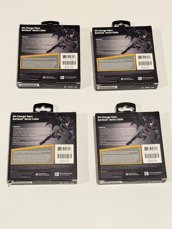 DC Comics Batman Lightning (MFI Certified) to USB Cable 6 ft Black (4 Pack) NEW gallery