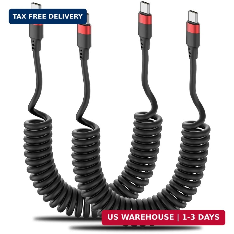 Coiled USB C to USB C Cable, 2 Pack 3FT USBC Car Charger Cord, USBC to USBC Coil