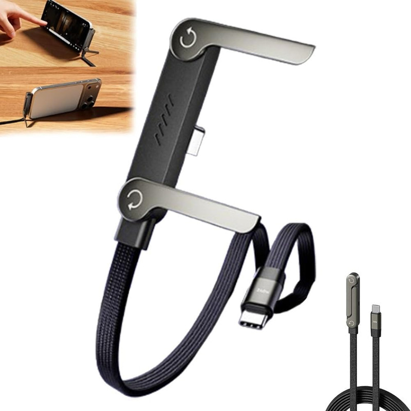 Sideways Phone Charger, 2-In-1 Invisible Holder Charger Cable, 240W Stand Data C