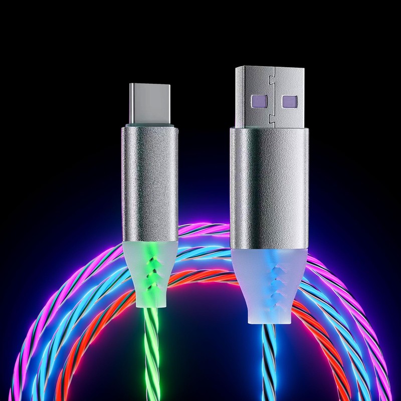 6.6ft/2m USB Cable 3A Light Up Charging Cord 7 Colors RGB Gradual Changing Sh…