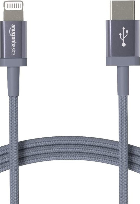 Amazon Basics MFi USB-C to Light-ning Cable Braided 3ft iPhone iPad Dark Gray