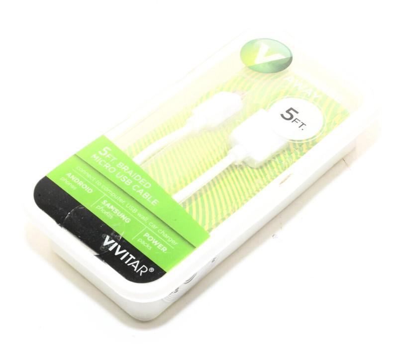 Vivitar Charge Away Braided Micro USB Cable – 5FT – White – 681066384183