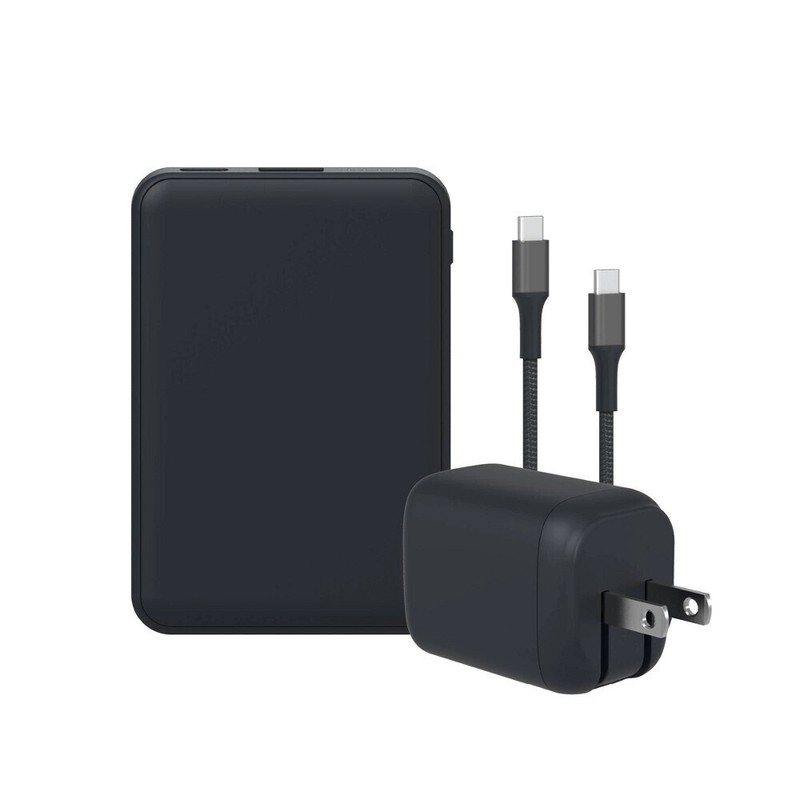 GEMS USB-C to USB-C 5000mAh Power Bank Cable Wall Charger Black
