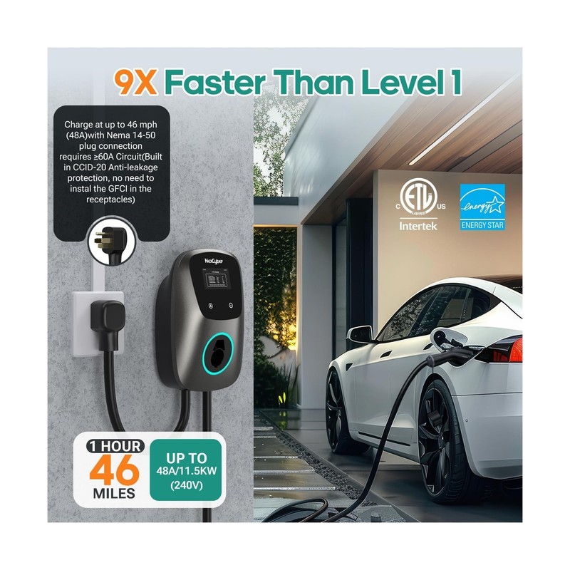 Level 2 EV Charger(WiFi APP/Plug-Play), 48A, 25ft Cable ETL Certified, Home L... gallery
