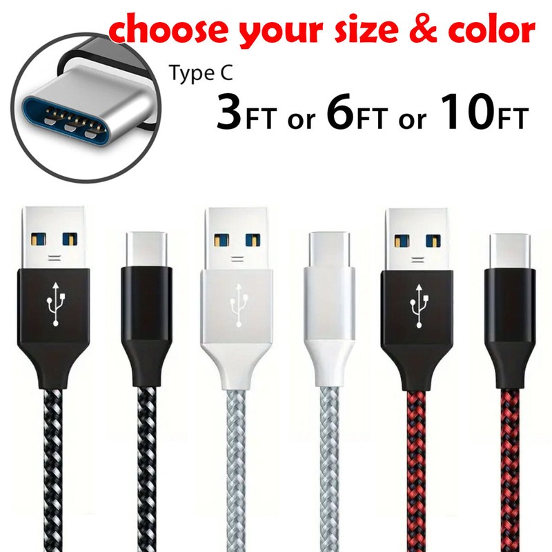 Braided USB C Type-C Fast Charging Data SYNC Charger Cable Cord 3/6/10FT gallery