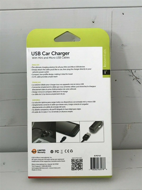 NEW iEssentials USB Car Charger w/ Mini and Micro Cables Tech gallery