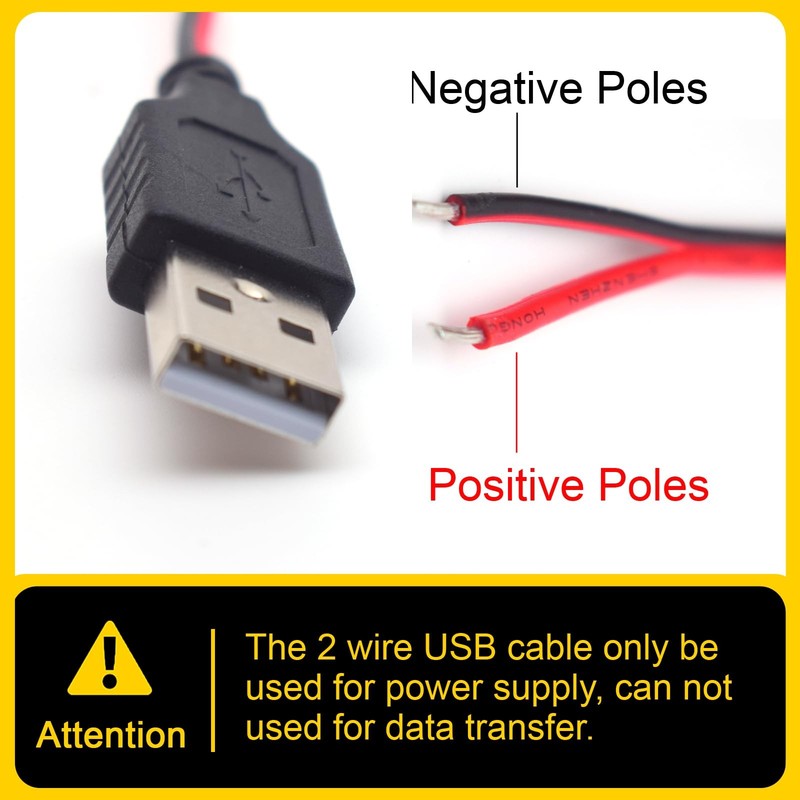 1FT 20AWG USB 2.0 Male Pigtail Plug To 2 Pin Bare Wire 5V 5A Power Cable gallery