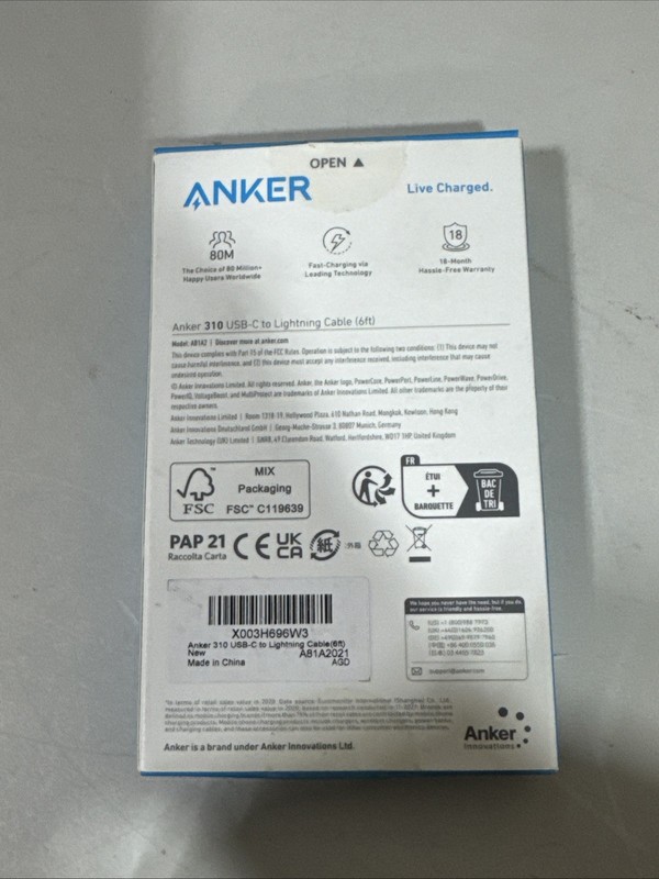 Anker Series 3 USB-C To Lightning 6ft Cable A81A2021 MFi Certified Bin A10 R1 gallery