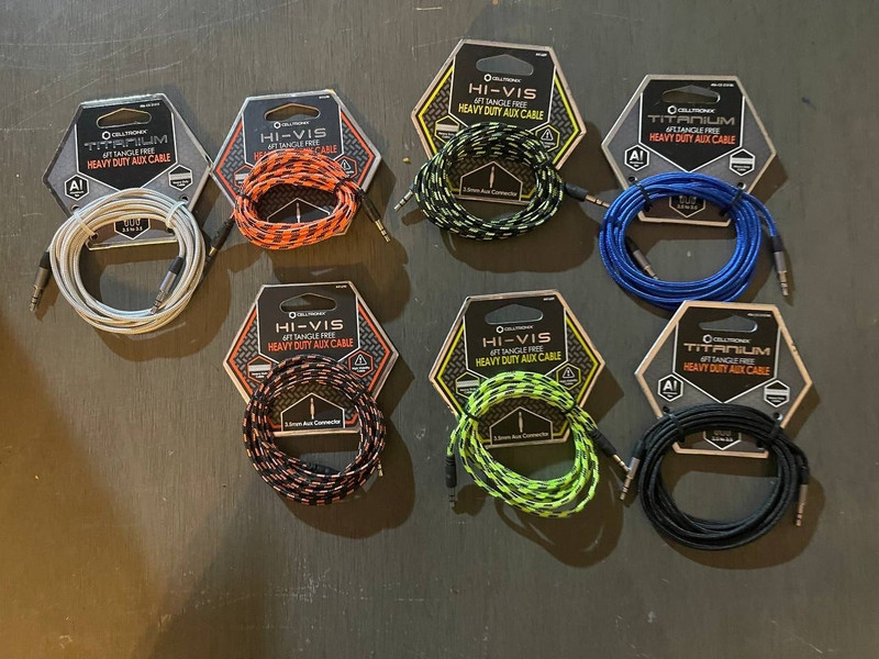 Lot 50 HI VIS 6FT Tangle Free Heavy Duty AUX Cable 3.5mm New PUGS Reseller OC2 gallery