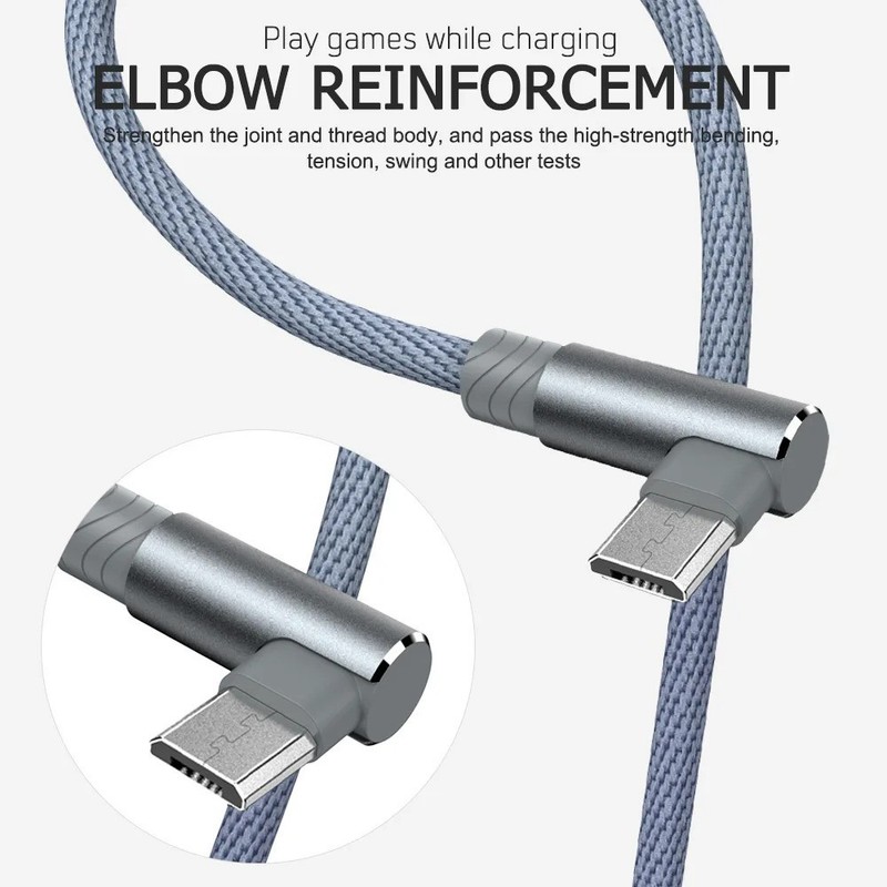90° Elbow Micro USB 2.4A Fast Charging Cable Data Cord for Samsung, Xiaomi gallery