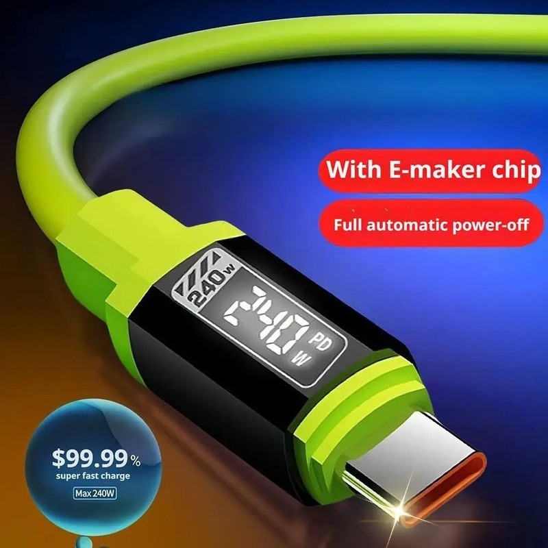 Ultra-Fast 240W Type-C Charging Cable, 2M, Soft Non-stick Silicone Material gallery